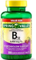 Spring Valley Vitamina B12 5000 mcg 300 comprimidos de disolución rápida