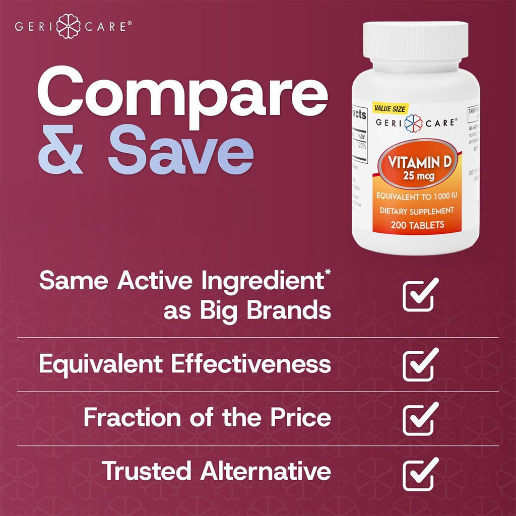 GeriCare Vitamina D-3 25 mcg (1.000 UI) – 200 Comprimidos