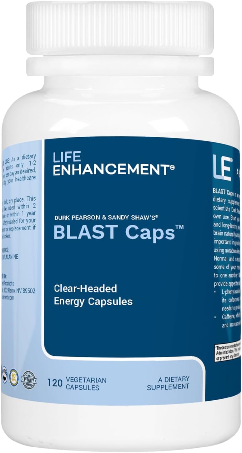 Life Enhancement Blast Caps, 60 Capsules – Energy and Focus Supplement with Niacin, Caffeine, and Taurine