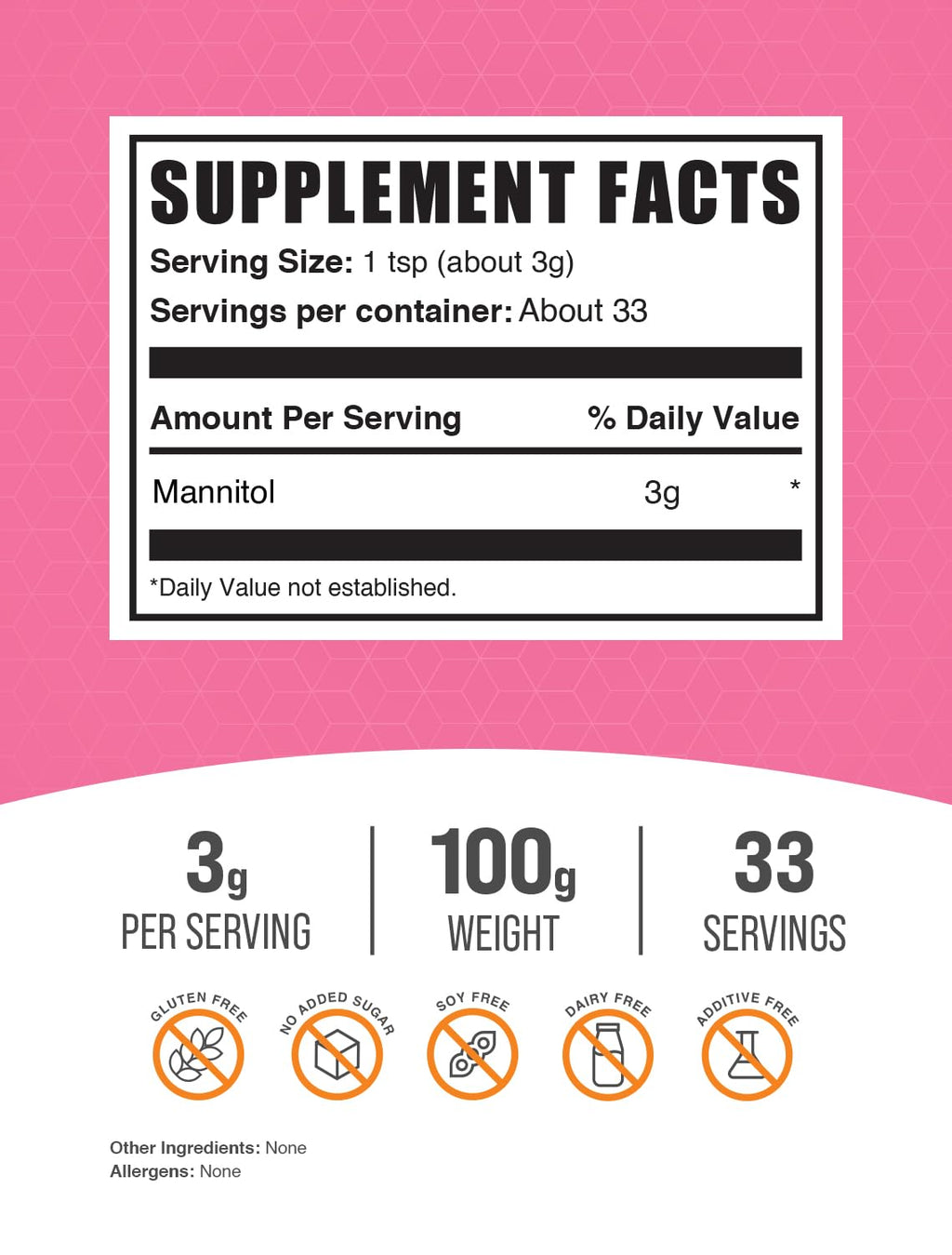 Mannitol Powder - Natural Sweetener, Sugar Substitute, Gluten-Free, 100g