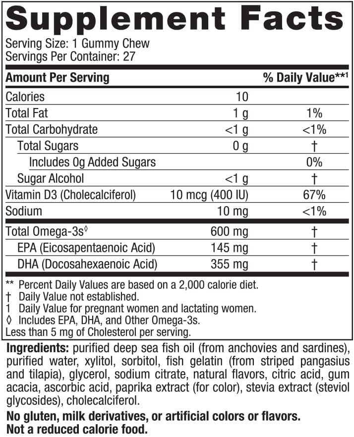 Nordic Naturals Zero Sugar Gominolas Prenatales con DHA, Sabor Fresa Naranja - 27 Gominolas - 600 mg Omega-3 y 400 UI Vitamina D3
