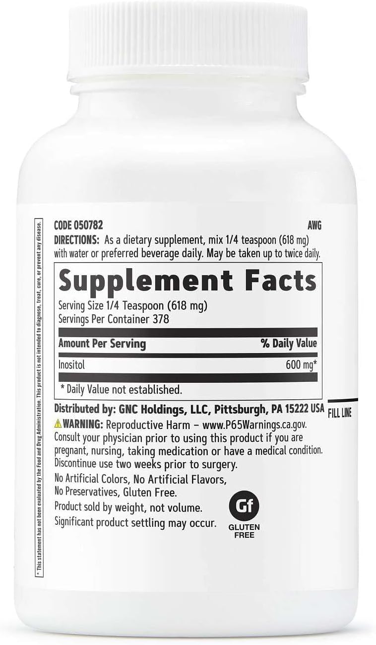 GNC Inositol en polvo 600mg, Desempeña un papel crítico en la función y crecimiento celular, 378 dosis