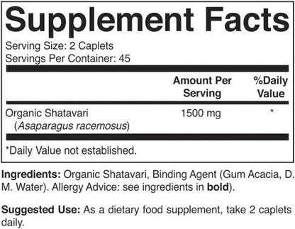 Organic Shatavari 1500mg, 45 Porciones, Vegetariano, Sin Gluten, 90 Comprimidos Vegetarianos – Image 3