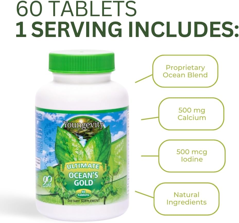 Youngevity Ultimate Ocean's Gold – Suplemento de Nutrientes Marinos para la Tiroides, el Corazón y el Equilibrio Hormonal – 60 Comprimidos (Pack de 2)