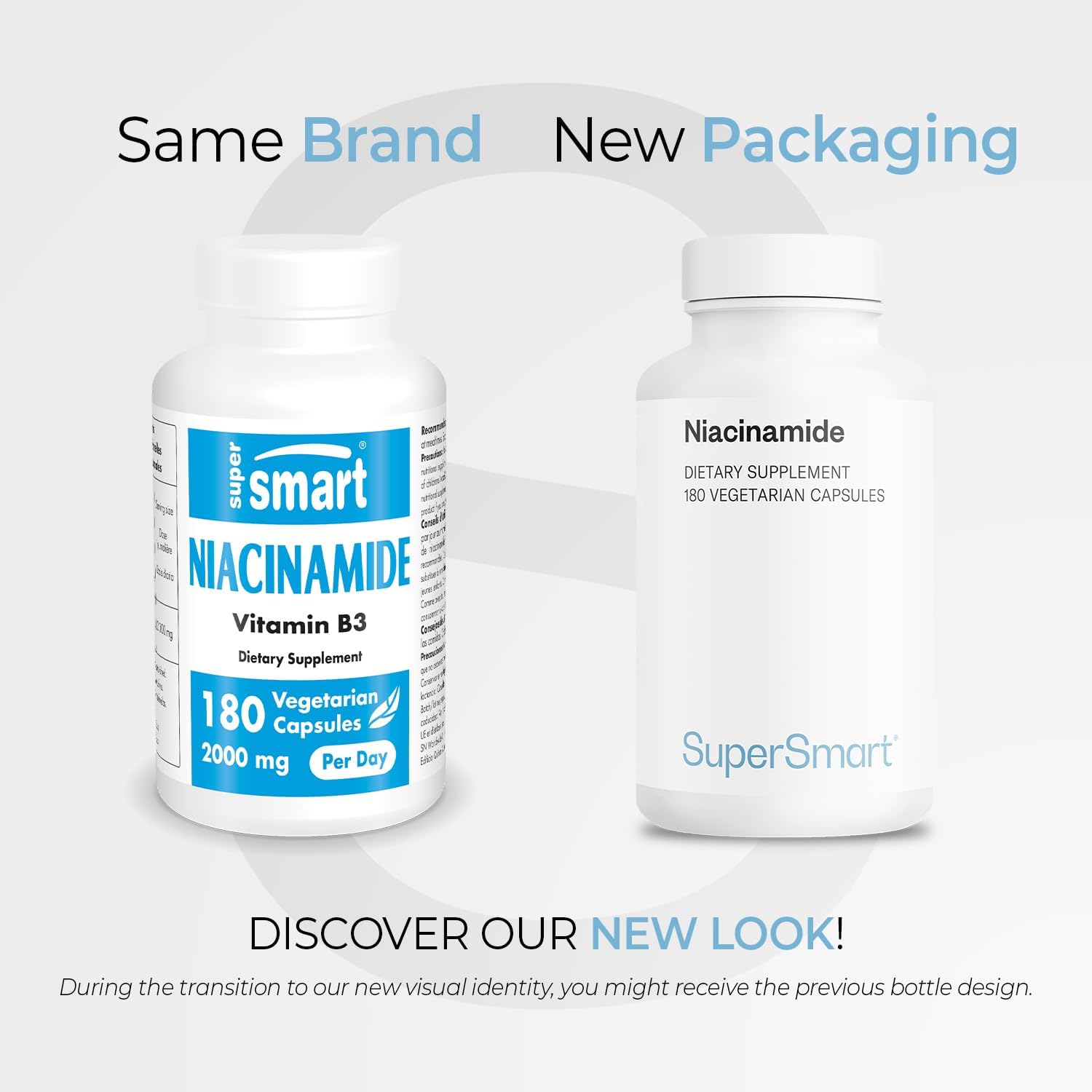 Supersmart - Suplemento de Niacinamida (Nicotinamida) 500mg - Vitamina B3 Sin Enrojecimiento - No GMO y Sin Gluten - 180 Cápsulas Vegetales