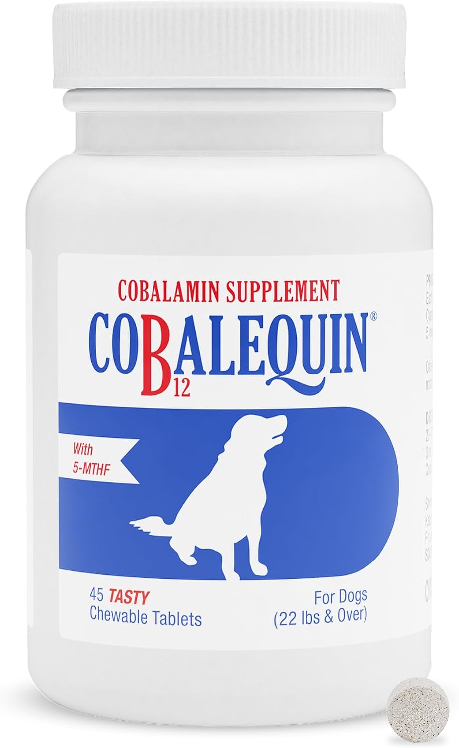 Nutramax Cobalequin B12 para perros - Suplemento de cobalamina con folato - para perros de más de 10 kg - Comprimidos masticables - 45 unidades