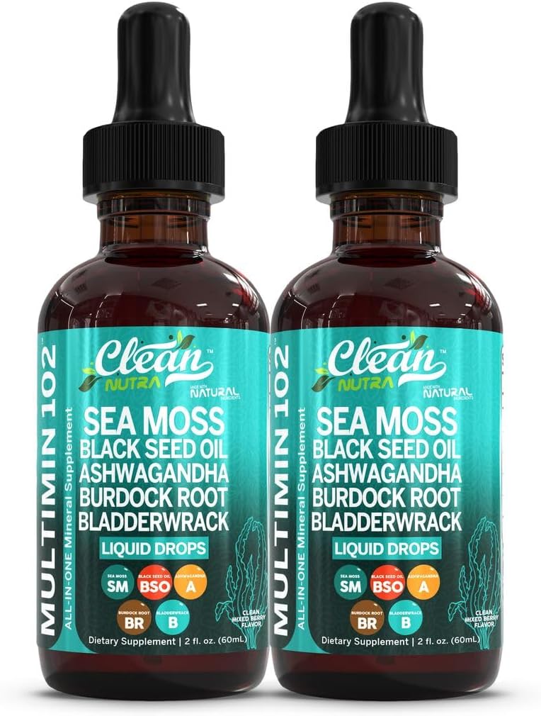 Clean Nutra Organic Sea Moss Drops - Multimineral Líquido con Ashwagandha y Aceite de Nigella