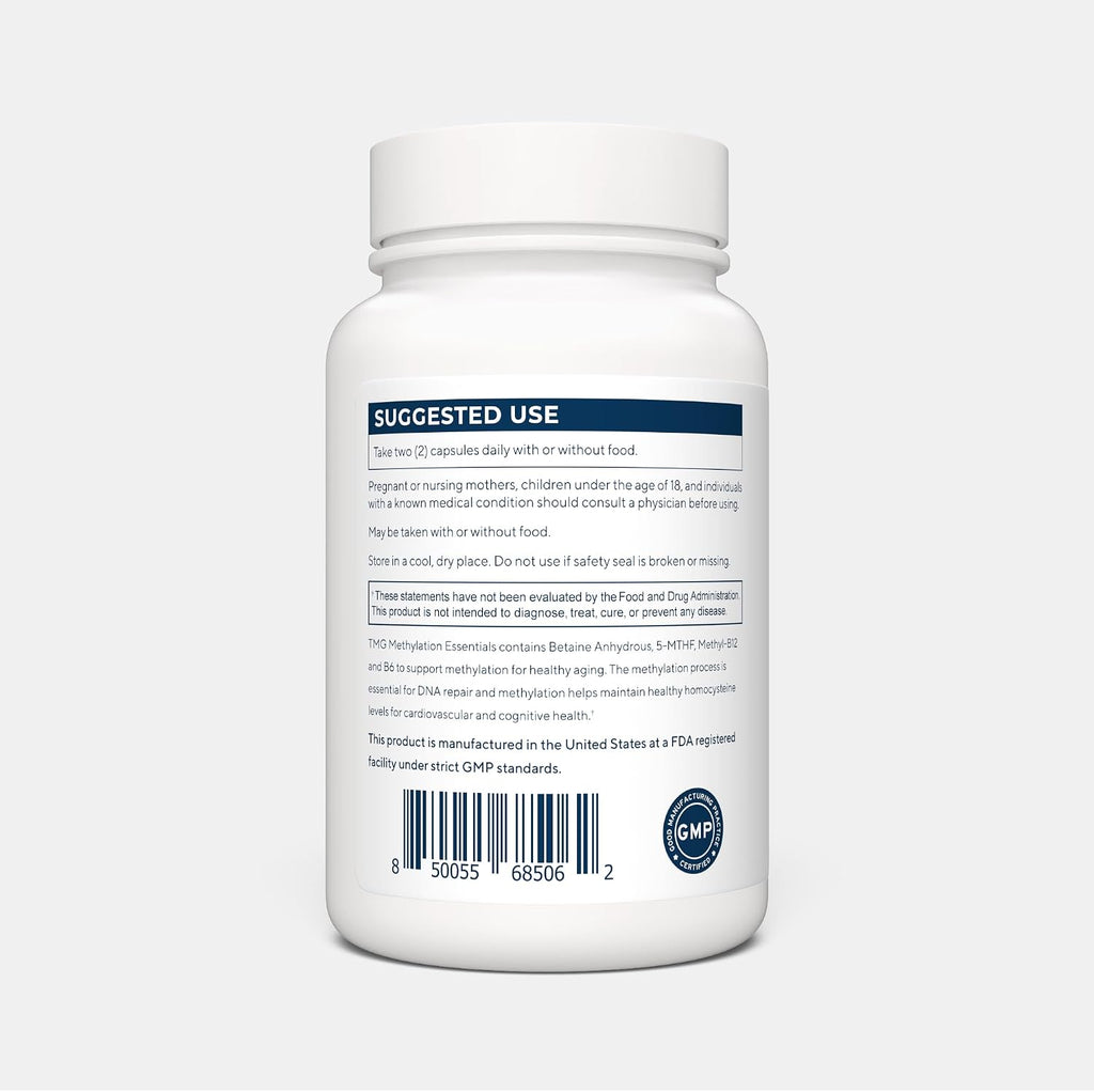 Renue By Science TMG Methylation Essentials - 120 Cápsulas Entéricas con B12, B6, Folato y Zinc