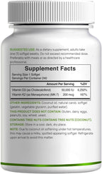 DEAL SUPPLEMENT Vitamina D3 50.000 UI + K2 MK7 200 mcg, 240 Cápsulas Blandas
