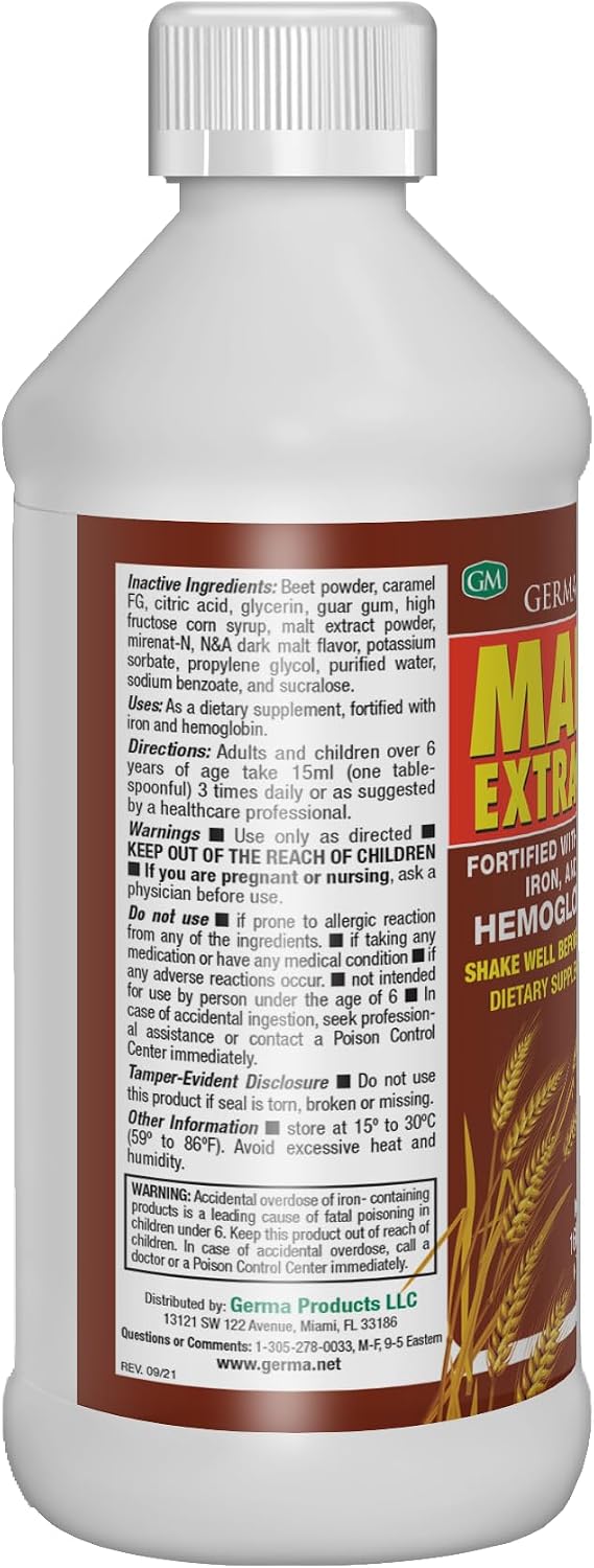 Germa Extracto de Malta – Suplemento dietético líquido para energía y vitalidad – Rico en vitaminas B y minerales esenciales – Apoyo nutricional tradicional – 16 fl oz