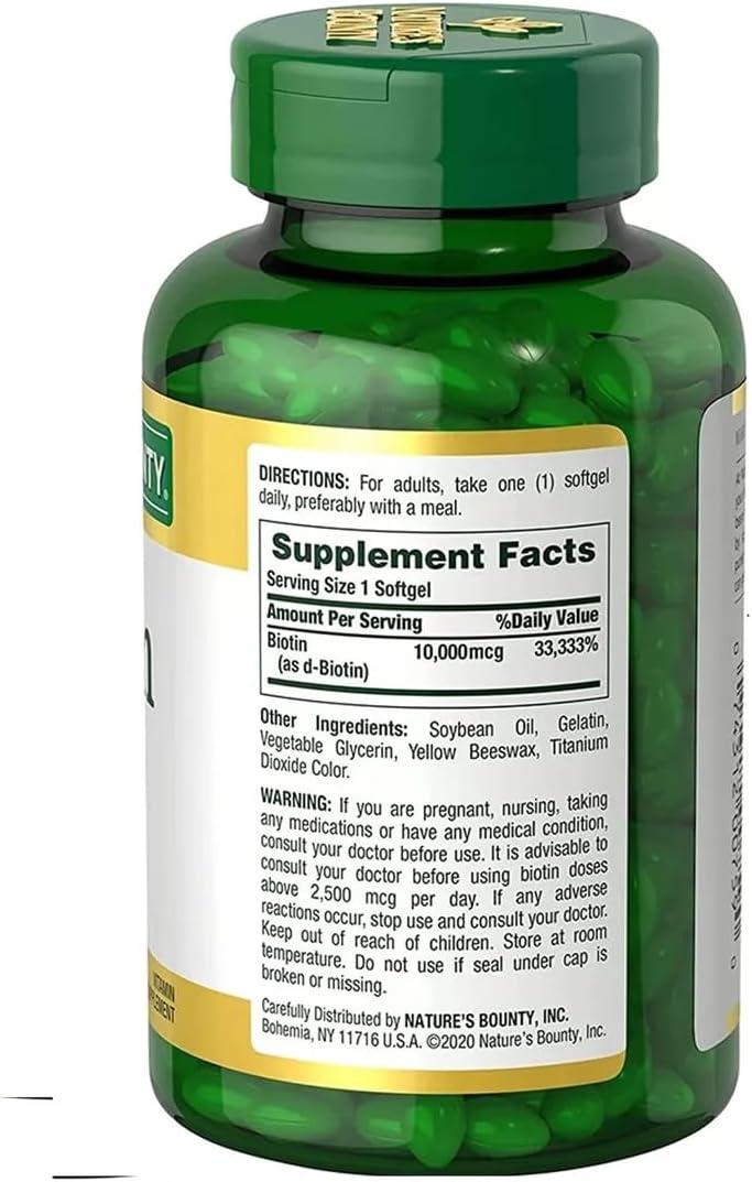Nature's Bounty Biotina 10.000 mcg, 250 Cápsulas Blandas de Liberación Rápida