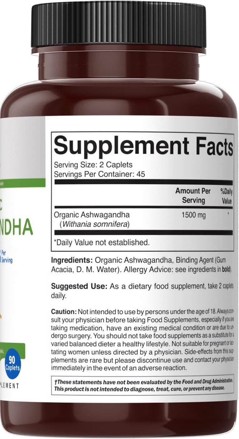 Organic Ashwagandha 1500mg - 90 Comprimidos Vegetarianos