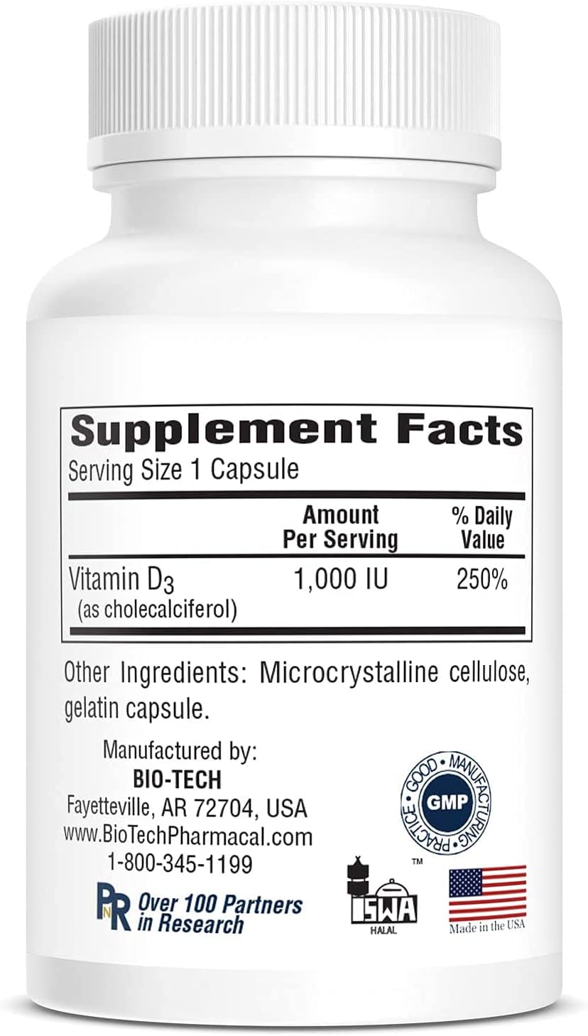 Bio-Tech Pharmacal Vitamin D3 (1000 IU), 250 Capsules