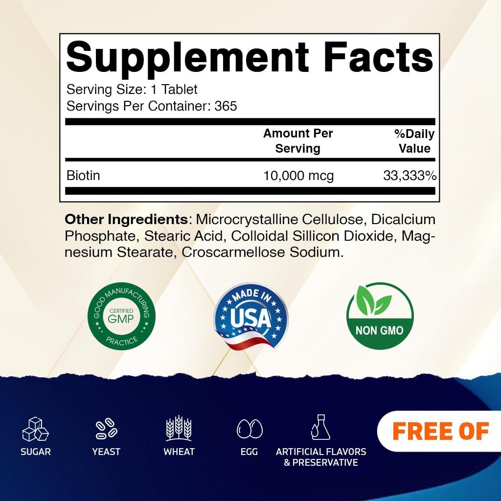 Vitamatic Biotina 10.000 mcg (10 mg) - 365 Comprimidos Veganos - Vitamina B7