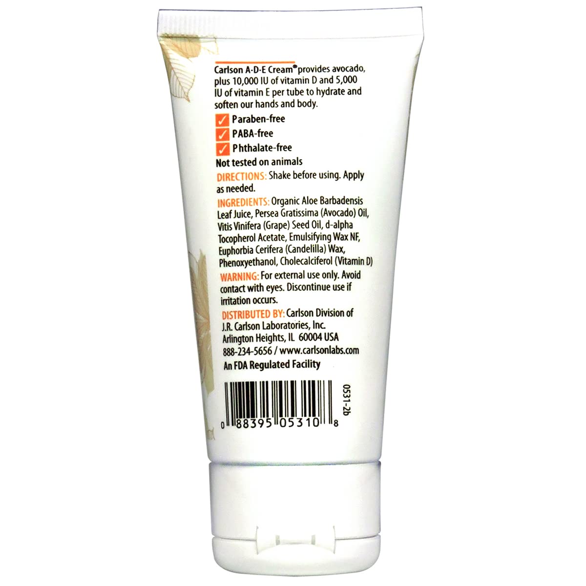 Carlson ADE Crema de Manos y Cuerpo con Aceite de Aguacate, Vitamina D 10000 UI, Vitamina E 5000 UI, Sin Fragancia, 57 g