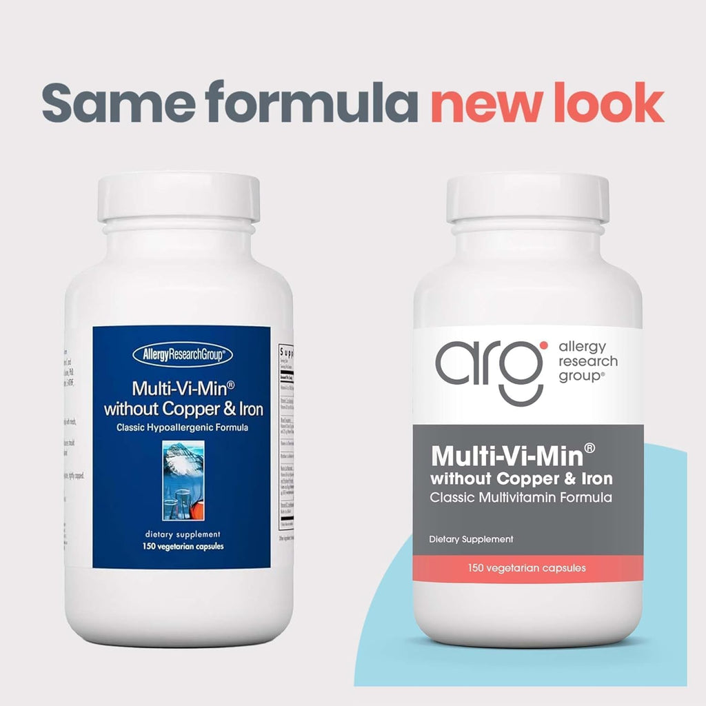 ARG Multi-Vi-Min Sin Cobre y Sin Hierro - Suplemento Multivitamínico y Mineral con Vitaminas B Activas y Metilfolato - 150 Cápsulas