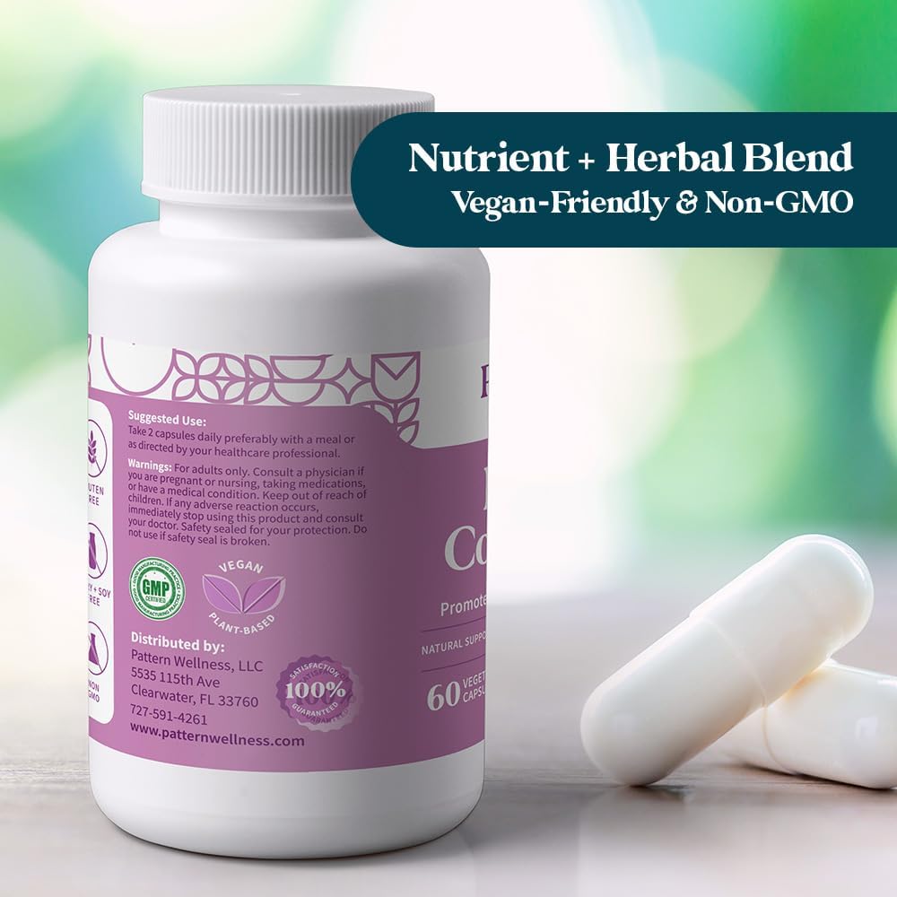 Pattern Wellness PMS Complex – Apoyo para el Bienestar del Ciclo Mensual con Vitamina B6, Magnesio y Extractos Herbales – 60 Cápsulas Veganas