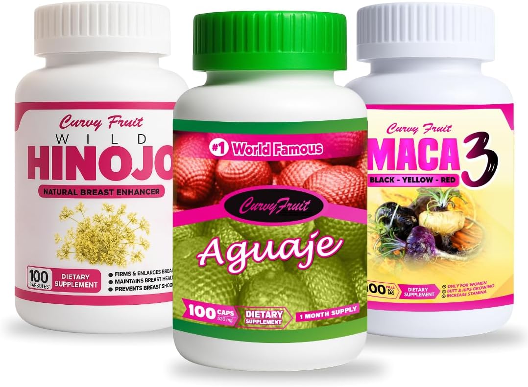 Suplemento Aguaje + Maca 3 + Hinojo Silvestre para Curvas Naturales – 3 Botellas (1 Mes)