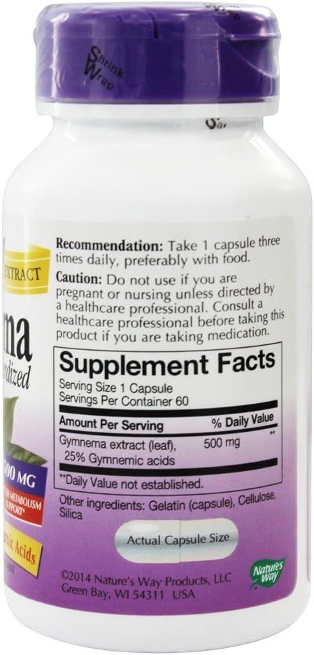 Nature's Way Gymnema estandarizado, 500 mg, 60 cápsulas vegetales (paquete de 3)