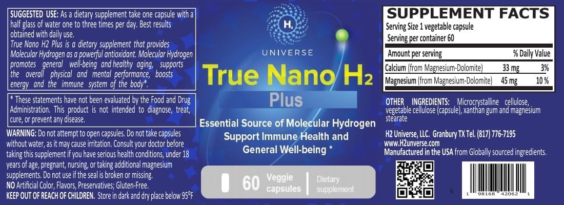 True Nano H2 Plus – Hidrógeno Molecular con Nanoburbujas Activas – 60 Cápsulas