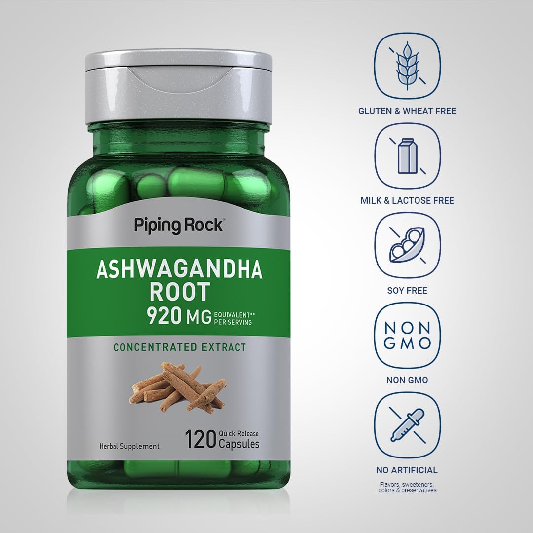 Suplemento de extracto de raíz de Ashwagandha de Piping Rock | 120 cápsulas
