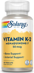 SOLARAY Vitamin K-2 as MK-7 50 mcg - K2 MK7 Vitamin Supplement for Bone Support - 60 Vegan Capsules