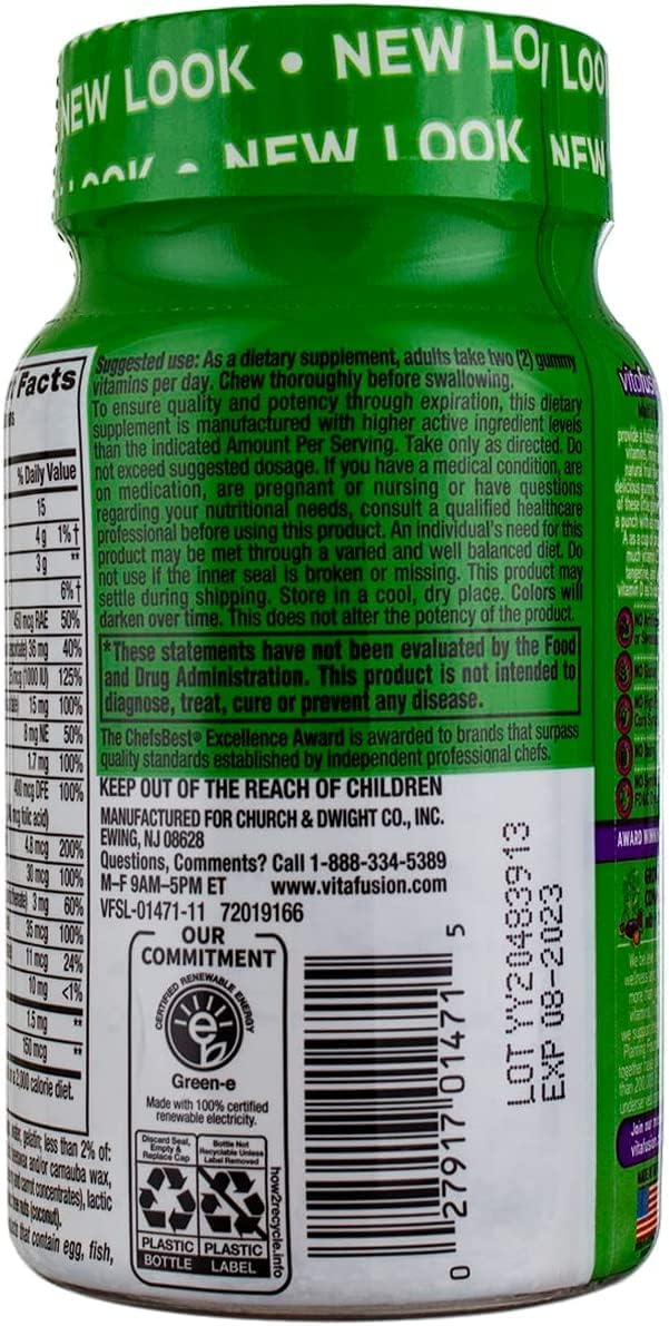Vitafusion MultiVites Gominolas Multivitamínicas para Adultos, Sabores Berry, Melocotón y Naranja - 70 gominolas, Pack de 2