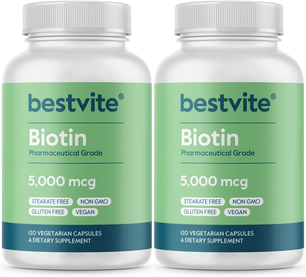BESTVITE Biotina 10,000mcg (240 Cápsulas Vegetarianas) - Sin Estearatos - Sin Fosfato Dicálcico - Vegano - No GMO - Sin Gluten