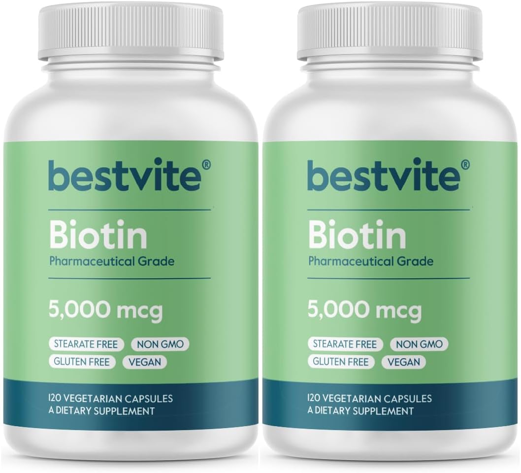 BESTVITE Biotina 10,000mcg (240 Cápsulas Vegetarianas) - Sin Estearatos - Sin Fosfato Dicálcico - Vegano - No GMO - Sin Gluten
