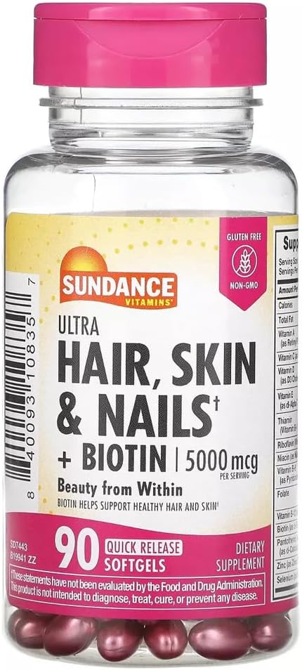 Sundance Hair, Skin & Nails con Biotina 5000 μg - 90 Cápsulas Blandas
