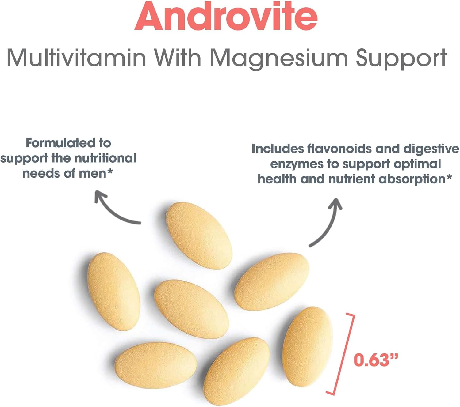 Optimox Androvite para Hombres - Suplemento de Magnesio 500mg, Multimineral y Multivitamínico con Vitamina C, Vitamina D3, Sin Calcio - 180 Comprimidos