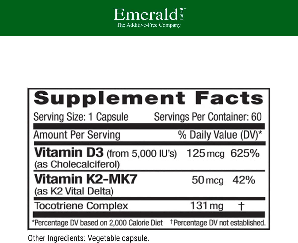 EMERALD LABS Vitamina D3+K2 con VitalDelta – El mantenimiento de los huesos en condiciones normales. – Image 2