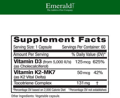 EMERALD LABS Vitamina D3+K2 con VitalDelta – El mantenimiento de los huesos en condiciones normales. – Image 2
