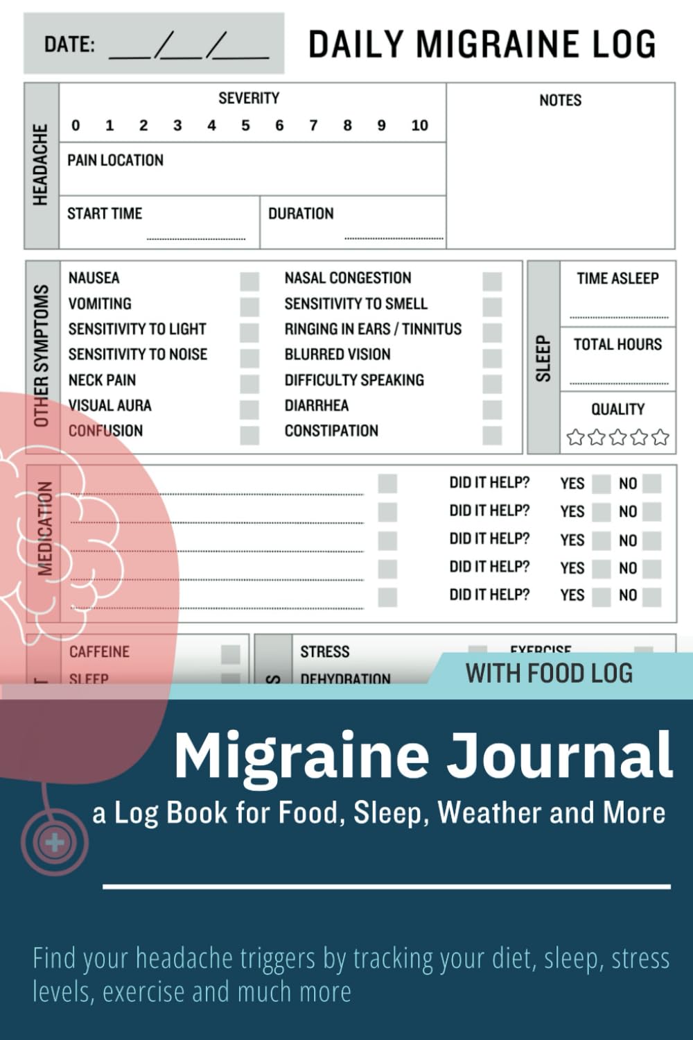 Migraine Journal, a Chronic Headache Tracker Log Book for Tracking Food, Sleep, Symptoms and More: A Migraine Tracker to Help You Find Your Headache ... Sleep, Stress Levels, Exercise and Much More