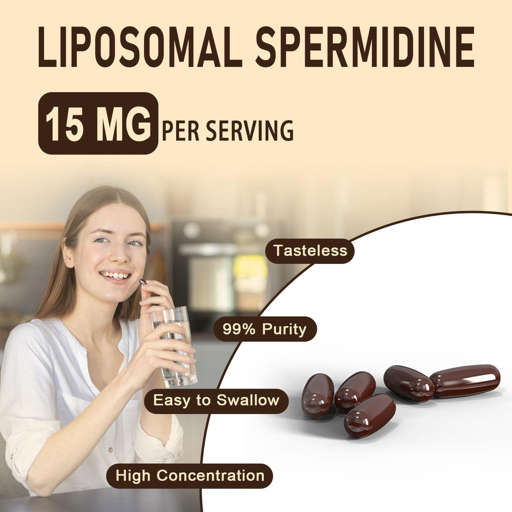 Suplemento de Espermidina 15 mg con Zinc y Tiamina - 60 Cápsulas Blandas - Fórmula Liposomal para Máxima Absorción - Sohahila