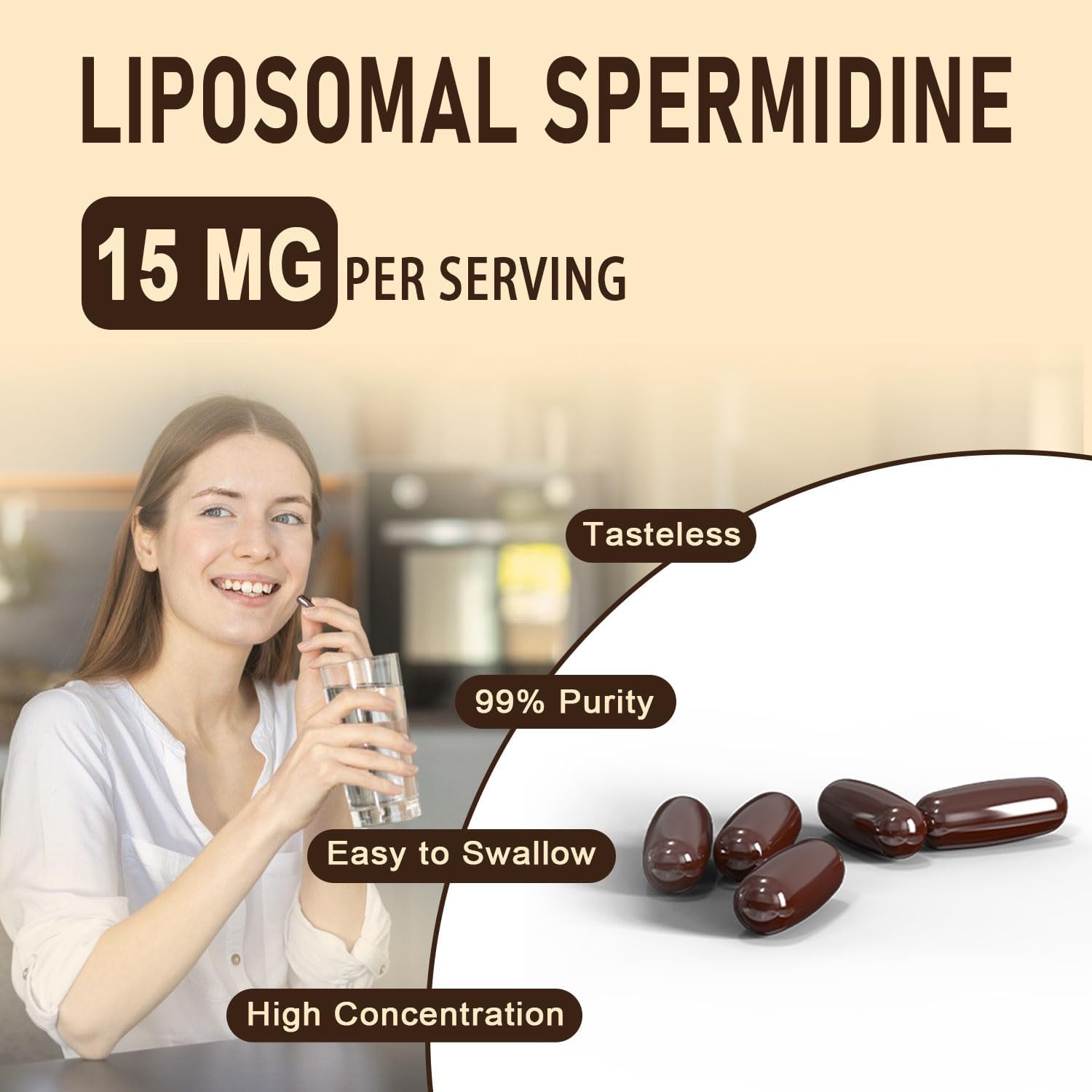 Suplemento de Espermidina 15 mg con Zinc y Tiamina - 60 Cápsulas Blandas - Fórmula Liposomal para Máxima Absorción - Sohahila
