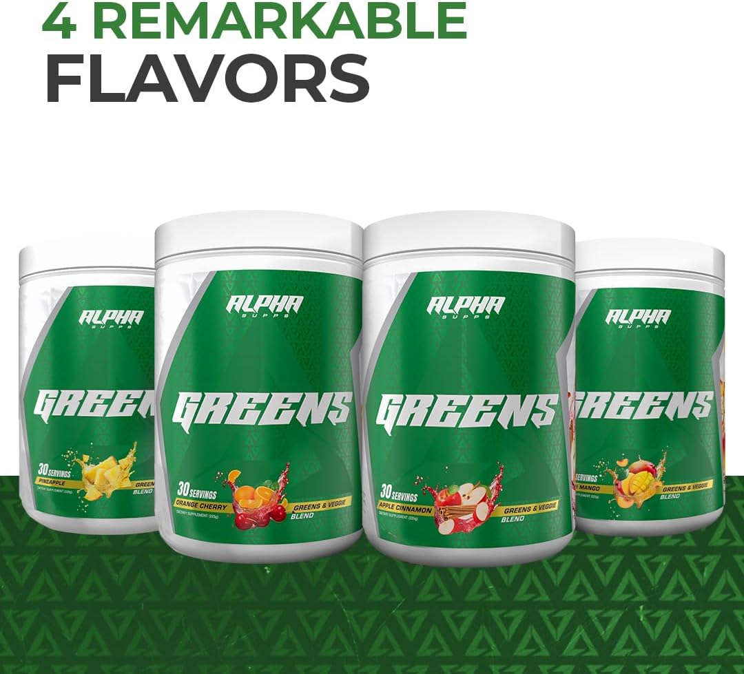 Alpha Greens - Superfood en Polvo con Frutas y Verduras, 40+ Ingredientes Naturales, Prebiótico y Probiótico, 30 Servicios (Melocotón Mango)