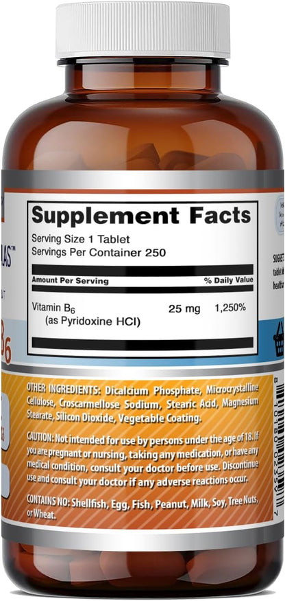 Amazing Formulas Vitamina B6 (Piridoxina) 25 mg, 250 Comprimidos – Image 5