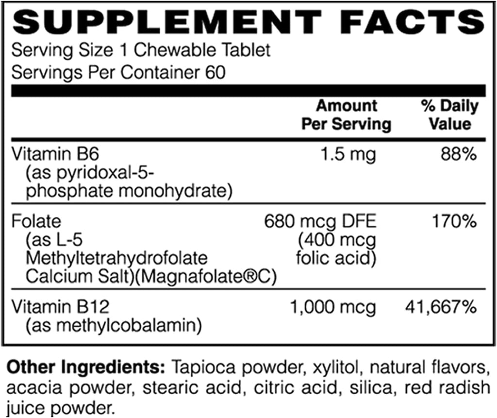 Holly Hill Health Foods Coenzimado B-12, Folato y B-6 – 60 Comprimidos Masticables Sabor Baya