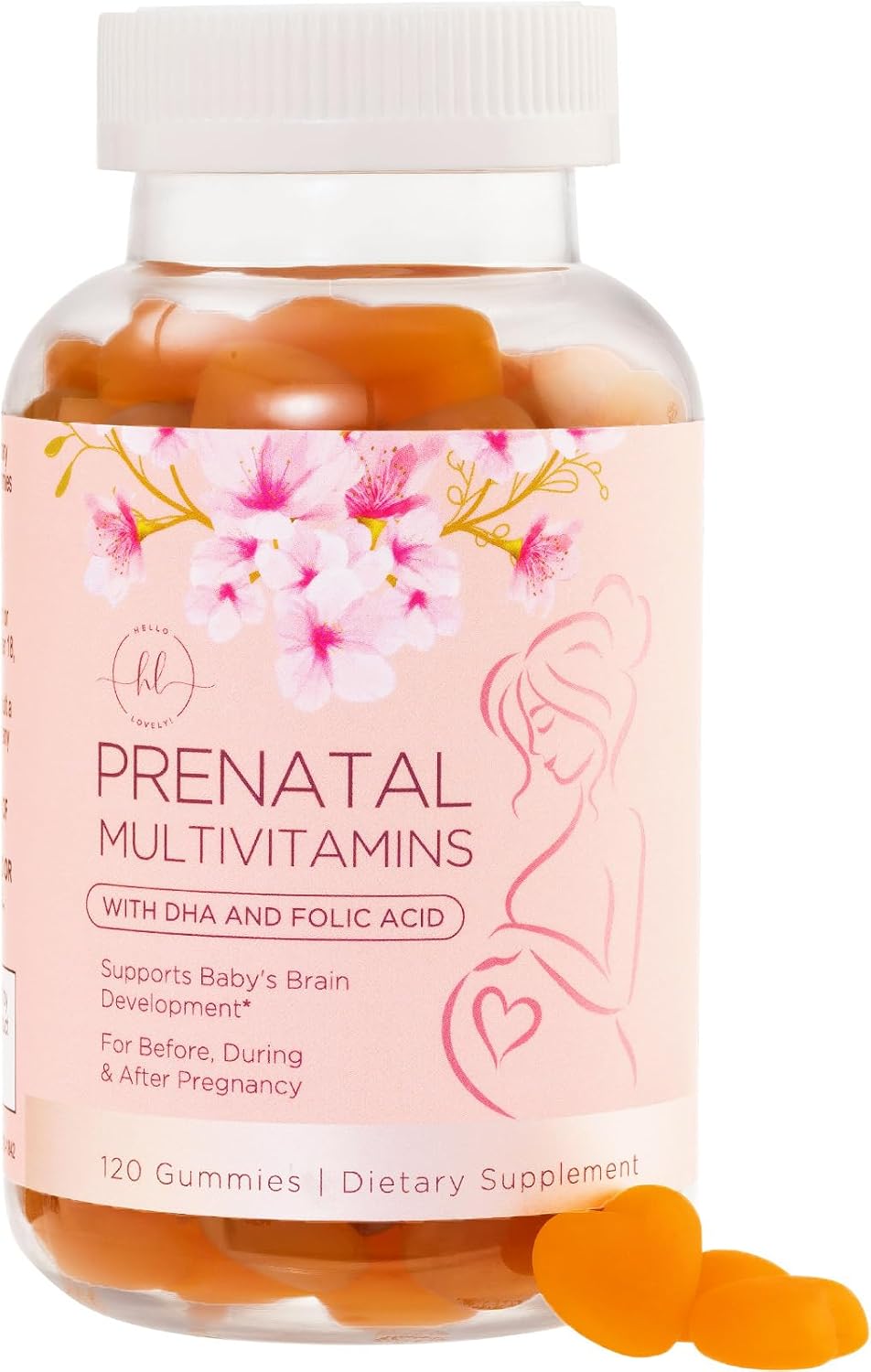Vitaminas Prenatales para Mujeres – Multivitamínico Completo para el Embarazo – Ácido Fólico, Omega 3 DHA, Colina, Vitamina D – Sabor Naranja – 120 Gominolas