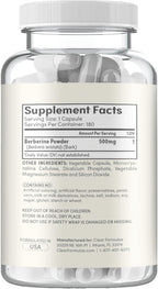 Clear Formulas Berberine Supplement 500mg - Lab Tested Berberine 500mg Value Size - Vegan Non-GMO Made in the US & Gluten Free (6 Months Supply)