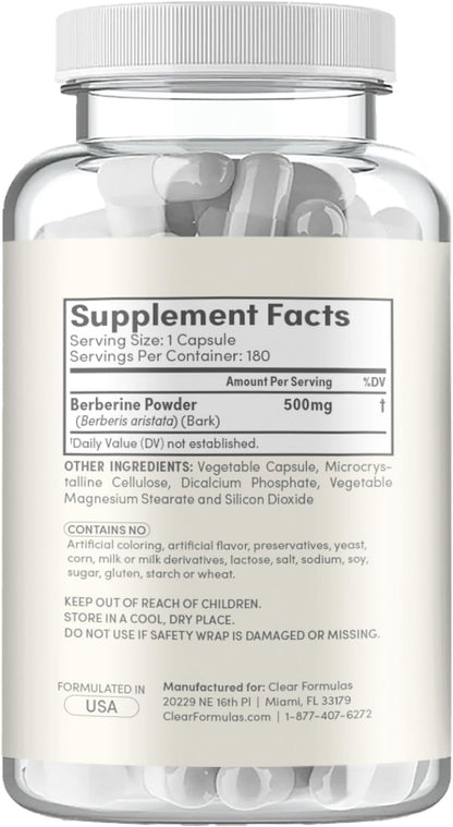 Clear Formulas Berberine Supplement 500mg - Lab Tested Berberine 500mg Value Size - Vegan Non-GMO Made in the US & Gluten – Image 8