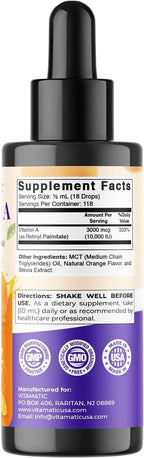 Vitamatic Vitamina A Líquida sin Azúcar 10000 UI (3000 mcg) como Palmitato de Retinilo - 59 ml (2 FL OZ)