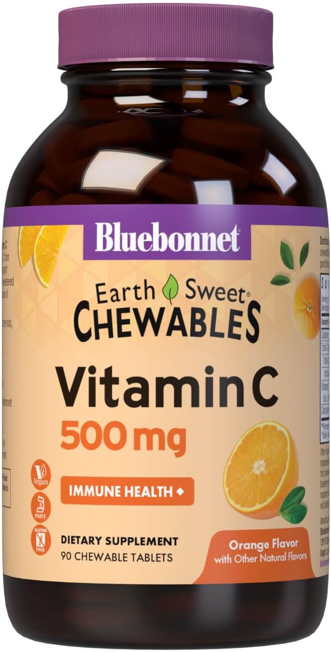 Bluebonnet EarthSweet Vitamina C 500 mg - 90 Comprimidos Masticables Sabor Naranja