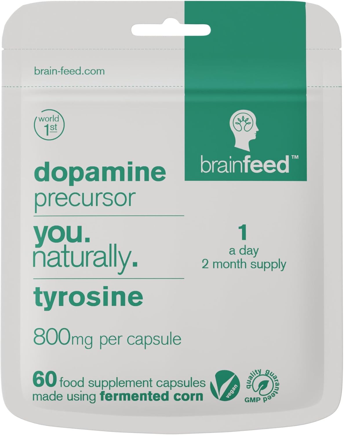 brain feed Suplemento de L-Tirosina 800mg, 60 Cápsulas Veganas