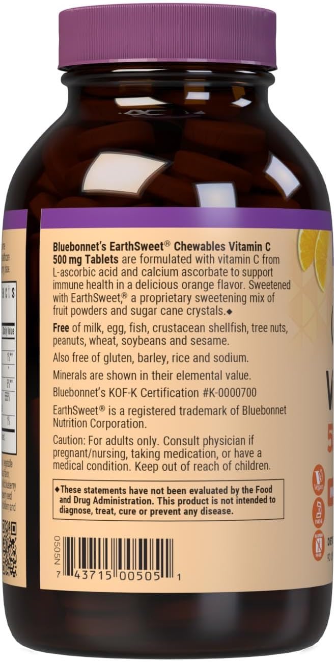 Bluebonnet EarthSweet Vitamina C 500 mg - 90 Comprimidos Masticables Sabor Naranja