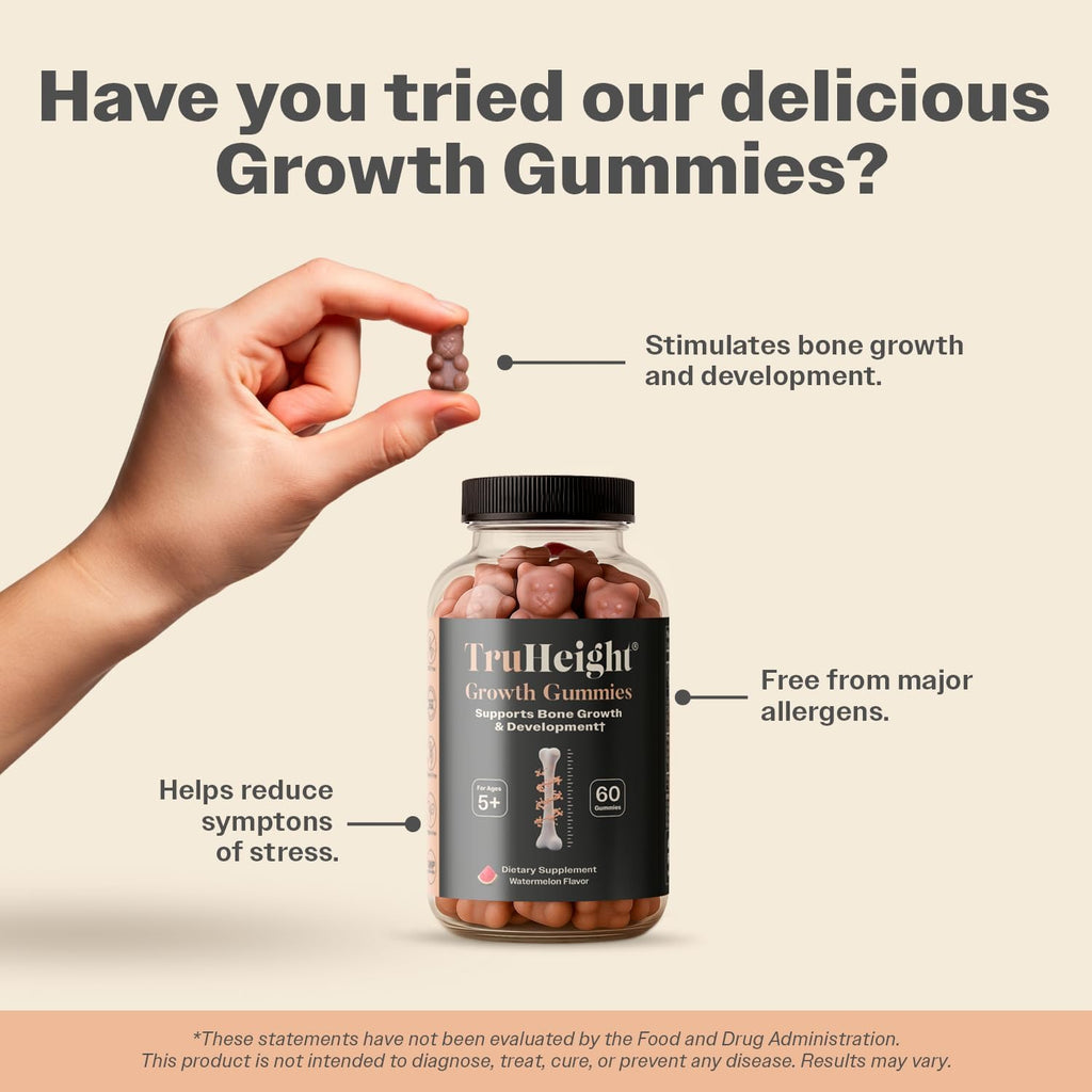 TruHeight Growth Gummies (Sandía) - Suplemento de Crecimiento Natural para Niños y Adolescentes - Vitaminas D, K, Calcio y Ashwagandha