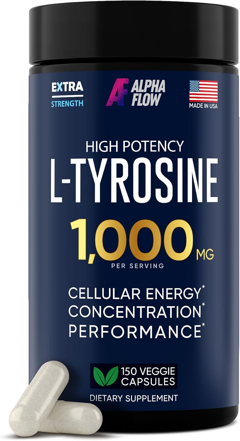 Alpha Flow L-Tirosina 1000 mg Cápsulas Veganas - Pack de 2 (300 Cápsulas)