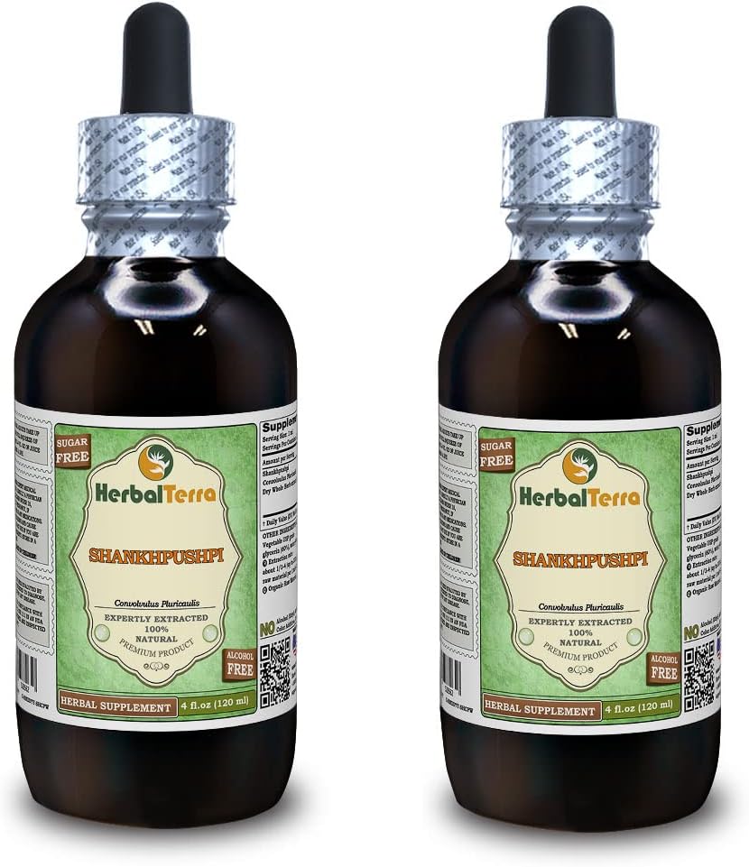 HerbalTerra Shankhpushpi (Convolvulus Pluricaulis) Extracto Líquido sin Alcohol - 2x118 ml