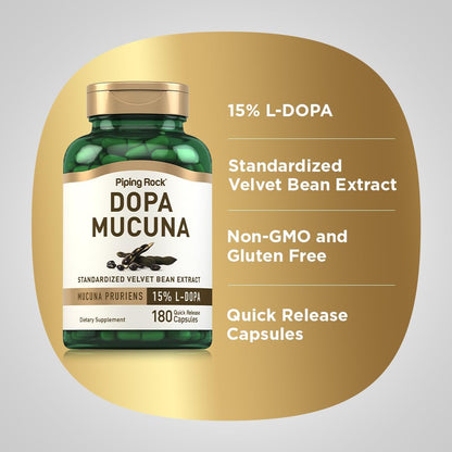 Piping Rock DOPA Mucuna Cápsulas | 180 Unidades | 15% L-DOPA | Extracto de Mucuna Pruriens | Sin OMG, Sin Gluten – Image 4